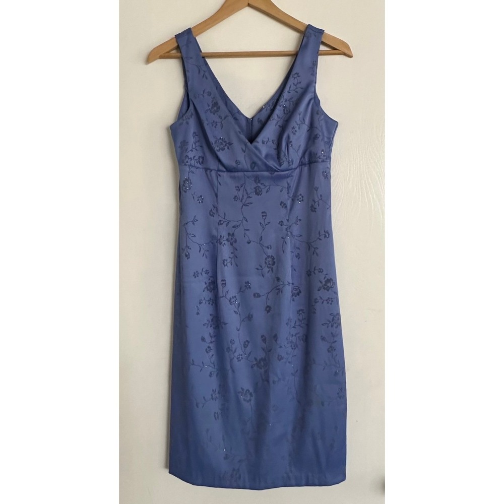 Y2K Windsor Periwinkle Blue Floral Fairy Glitter Sleeveless V-Neck Dress 7/8
